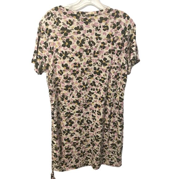 Sanctuary Drawstring T-Shirt Dress Women's Large Tan Floral Pull-On Ruched Side - Picture 4 of 7